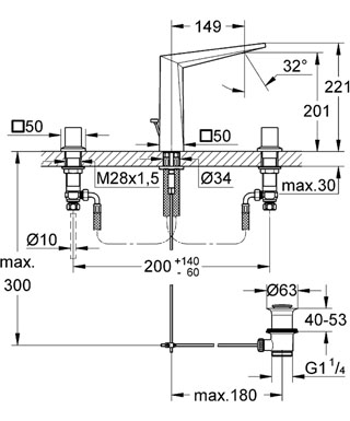 Grohe Allure Brilliant 3 Delikli Lavabo Bataryası - 20344000 - Thumbnail