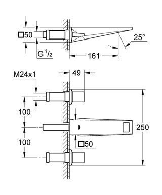 Grohe Allure Brilliant Duvardan Ankastre Çift Kumandalı Lavabo Bataryası - 20346000 - Thumbnail