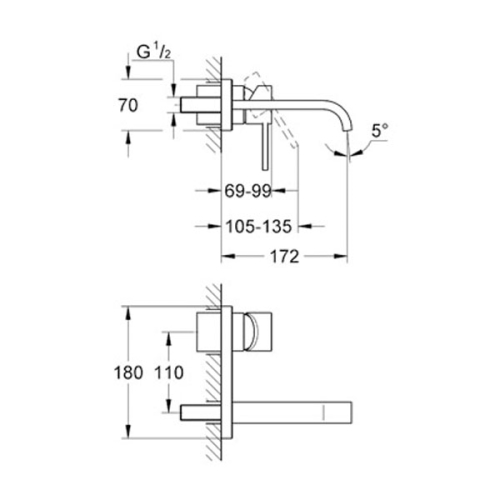 Grohe Allure Tek Kumandalı Duvardan Ankastre Lavabo Bataryası S- Boyut - 19309000 - Thumbnail
