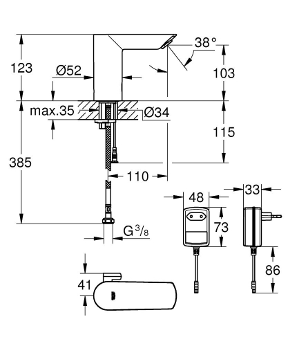 Grohe Fotoselli Lavabo Bataryası Elektrikli çift sugiriş 36453000 - Thumbnail