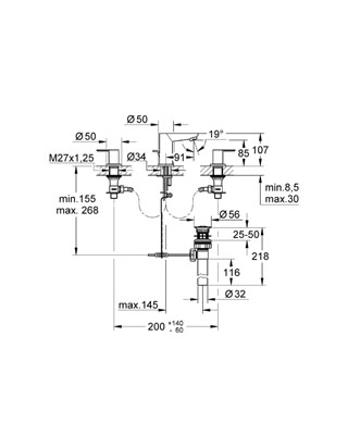 Grohe BauEdge 3 Delikli Lavabo Bataryası - 20197000 - 2
