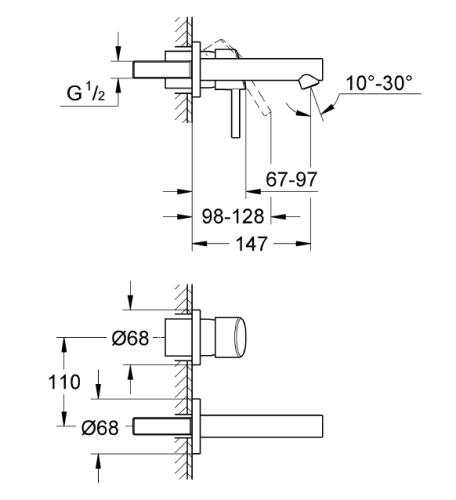 Grohe Concetto İki Delikli Duvardan Lavabo Bataryası - 19575001 - 2