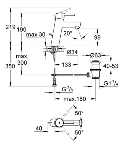 Grohe Lavabo Bataryası Concetto M-Boyut Krom - 23450001 - 2