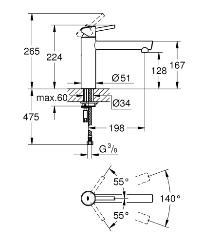 Grohe Eviye Bataryası Döner Borulu Concetto Krom- 31128001 - Thumbnail