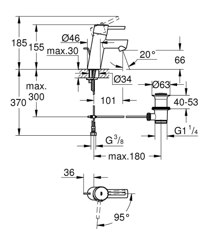 Grohe Lavabo Bataryası Concetto S-Boyut Krom - 2338010E - 2