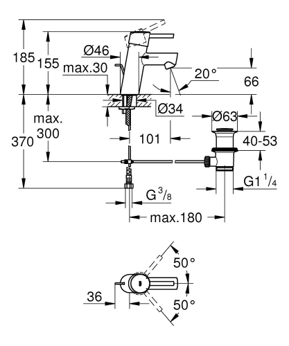 Grohe Lavabo Bataryası Concetto S-Boyut Krom - 32204001 - 2