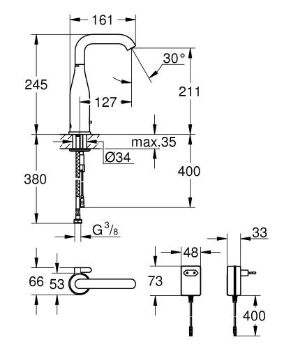 Grohe Fotoselli Lavabo Bataryası Elektrikli çift sugiriş 36444000 - Thumbnail