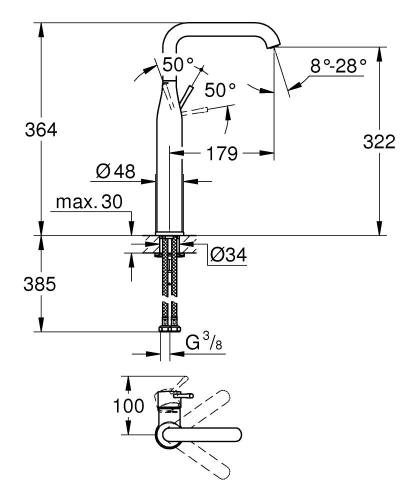 Grohe Essence Tek Kumandalı Lavabo Bataryası XL-Boyut Brushed Hard Graphite - 32901AL1 - Thumbnail