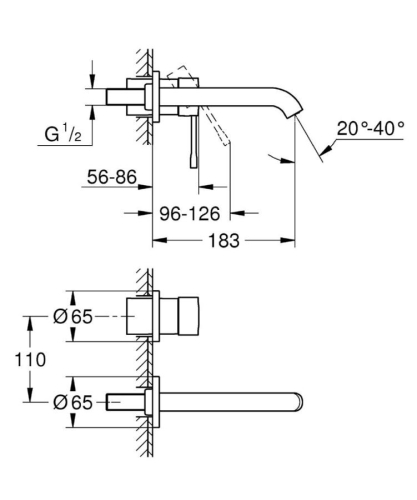 Grohe Essence İki Delikli Duvardan Lavabo Bataryası M-Boyut - 19408001 - 2