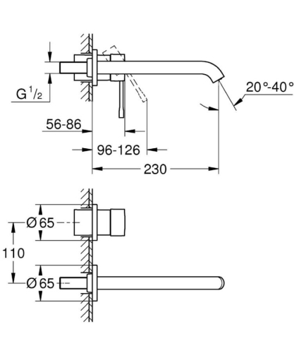 Grohe Essence İki Delikli Duvardan Lavabo Bataryası L-Boyut - 19967001 - 2