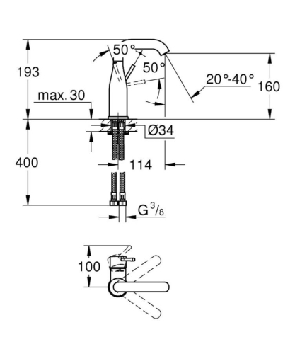 Grohe Lavabo Bataryası Essence M-Boyut Krom - 23463001 - 2