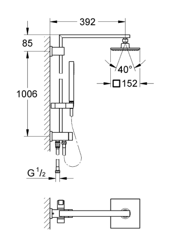 Grohe Euphoria Cube Duvara Monte Yöndeğiştiricili Duş Sistemi - 27696000 - Thumbnail
