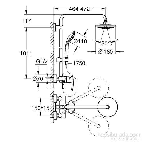Grohe Euphoria Tek Kumandalı-Duş Bataryalı Duş Sistemi - 27473000 - Thumbnail