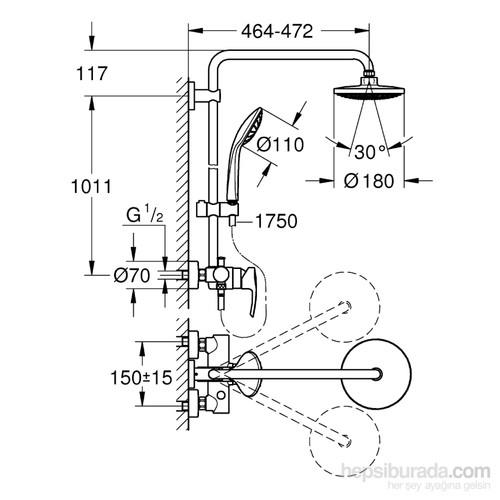 Grohe Euphoria Tek Kumandalı-Duş Bataryalı Duş Sistemi - 27473000 - Thumbnail