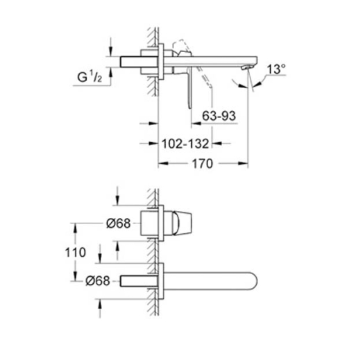 Grohe Eurocosmo İki Delikli Duvardan Lavabo Bataryası - 19381000 - 2