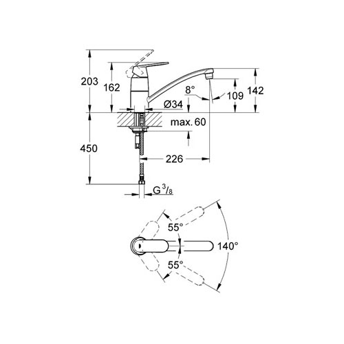 Grohe Eviye Bataryası Döner Borulu Eurosmart Krom - 32842000 - 2