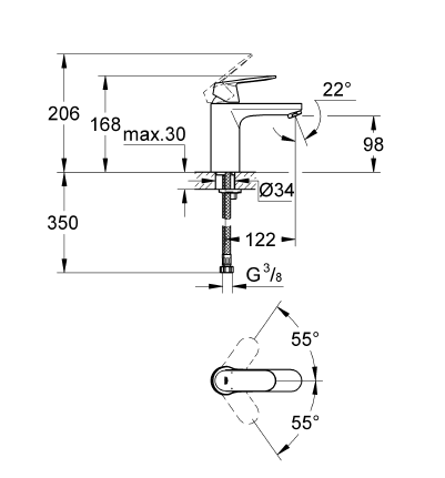 Grohe Lavabo Bataryası Eurosmart Cosmo M-Boyut Krom - 23327000 - Thumbnail