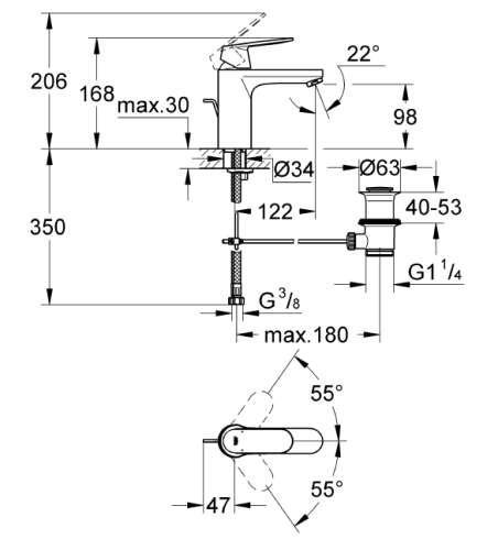 Grohe Lavabo Bataryası Eurosmart Cosm M-Boyut Krom - 23325000 - Thumbnail