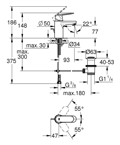 Grohe Lavabo Bataryası Eurosmart Cosmo S-Boyut Krom - 3282500E - Thumbnail