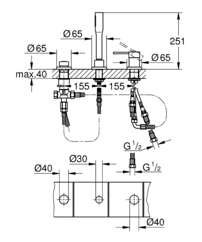 Grohe Essence 3 Delikli Küvet Bataryası - 19976001 - 2