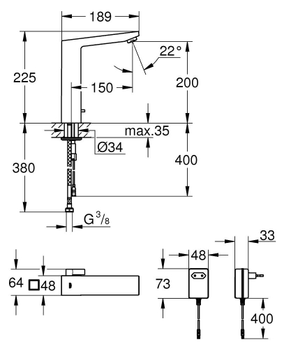Grohe Fotoselli Lavabo Bataryası Elektrikli çift sugiriş 36440000 - 2