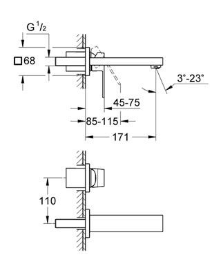 Grohe Eurocube İki Delikli Duvardan Lavabo Bataryası - 19895000 - Thumbnail