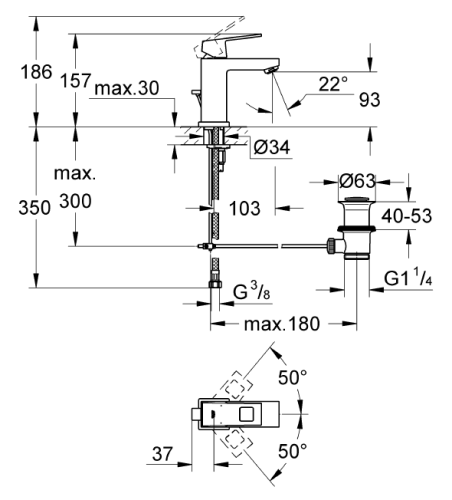 Grohe Lavabo Bataryası Eurocube S-Boyut Krom - 2312700E - 2