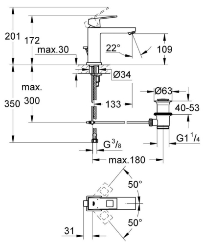Grohe Lavabo Bataryası Eurocube M-Boyut Krom - 23445000 - Thumbnail