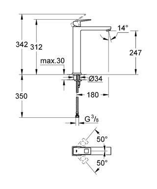 Grohe Eurocube Tek Kumandalı Lavabo Bataryası XL- Boyut - 23406000 - 4