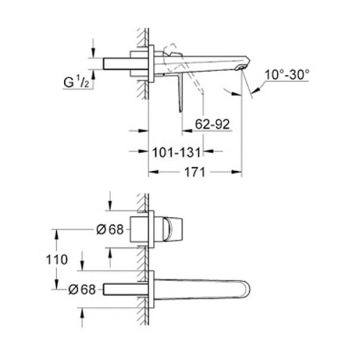 Grohe Eurodisc Cosmopolitan İki Delikli Duvardan Lavabo Bataryası - 19573002 - Thumbnail