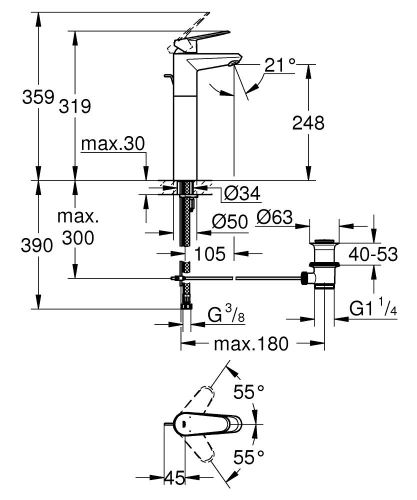 Grohe Çanak Lavabo Bataryası Eurodisc C. XL-Boyut Krom - 23055002 - Thumbnail