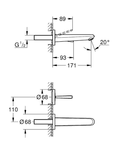 Grohe Eurodisc Joy İki Delikli Duvardan Lavabo Bataryası M-Boyut - 19968000 - Thumbnail