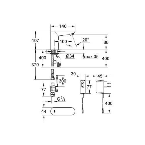 Grohe Fotoselli Lavabo Bataryası Elektrikli tek su giriş 36269000 - Thumbnail