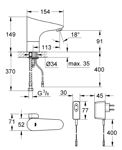 Grohe Fotoselli Lavabo Bataryası Elektrikli çift sugiriş 36015001 - Thumbnail