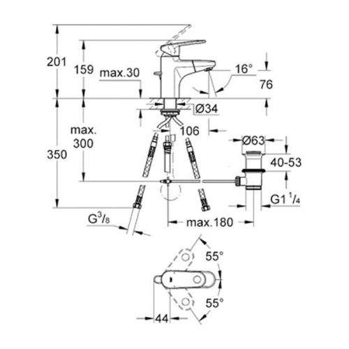 Grohe Spiralli Lavabo Bataryası Europlus S-Boyut Krom- 33155002 - Thumbnail