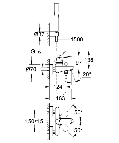 Grohe Eurosmart Cosmopolitan Banyo Bataryası El Duş Setli - 32832000 - Thumbnail