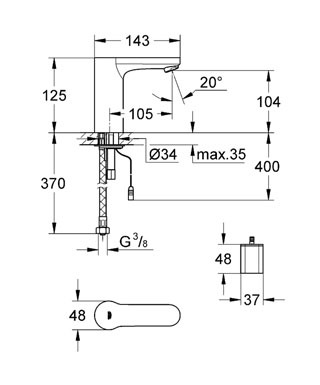 Grohe Eurosmart Cosmopolitan E Fotoselli Lavabo Bataryası, Çift Su Girişli Pilli - 36330001 - Thumbnail