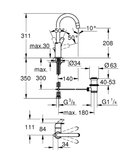 Grohe Lavabo Bataryası Eurosmart L-Boyut Krom - 23537002 - Thumbnail