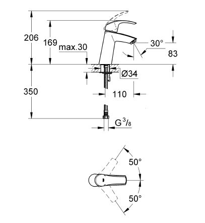 Grohe Lavabo Bataryası Eurosmart M-Boyut Krom - 23324001 - Thumbnail