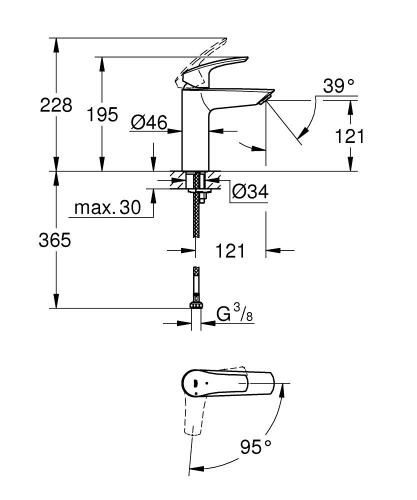 Grohe Eurosmart Tek Kumandalı Lavabo Bataryası M-Boyut Krom – 2339530E - 3