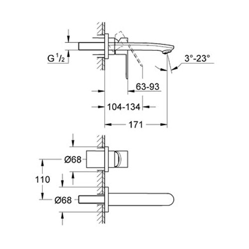 Grohe Eurostyle Cosmopolitan İki Delikli Duvardan Lavabo Bataryası - 19571002 - 2