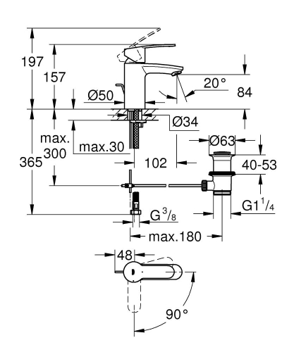 Grohe Lavabo Bataryası Eurostyle Cosmo S-Boyut Krom - 2337420E - 2