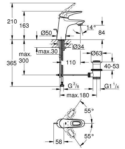 Grohe Lavabo Bataryası Eurostyle S-Boyut Krom - 33558003 - 3