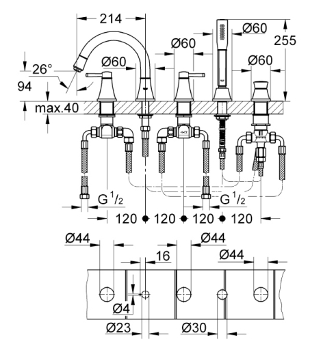 Grohe Küvet Bataryası 5 Delikli Grandera Krom - 19919000 - Thumbnail