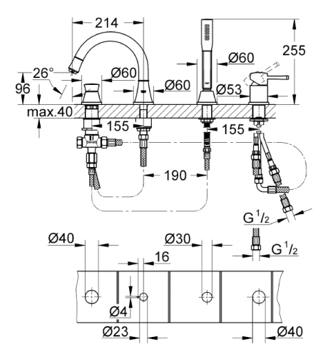 Grohe Küvet Bataryası 4 Delikli Grandera Krom - 19936000 - Thumbnail