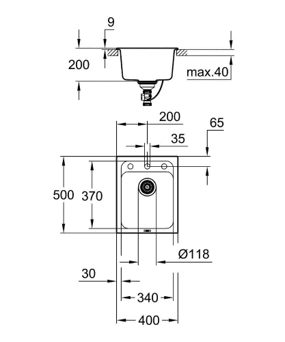 Grohe 700 Kuvars Kompozit Eviye 50 -C 40/50, Granit Siyah Rengi - 31650AP0 - 5