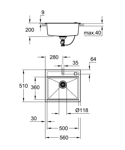 Grohe 700 Kuvars Kompozit Eviye 60 -C 56/51, Granit Gri Rengi - 31651AT0 - Thumbnail