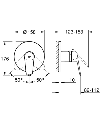 Grohe Ankastre Duş Bataryası 1 Çıkışlı Eurodisc Krom - 24055002 - Thumbnail