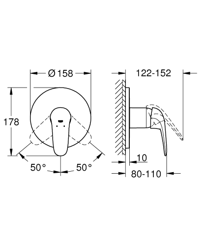 Grohe Ankastre Duş Bataryası 1 Çıkışlı Eurostyle Krom - 24046003 - 10