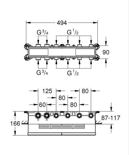 Grohe Aqua Tiles Ankastre Termostatik Montaj Gövdesi 4 Çıkışlı – 1068810000 - Thumbnail